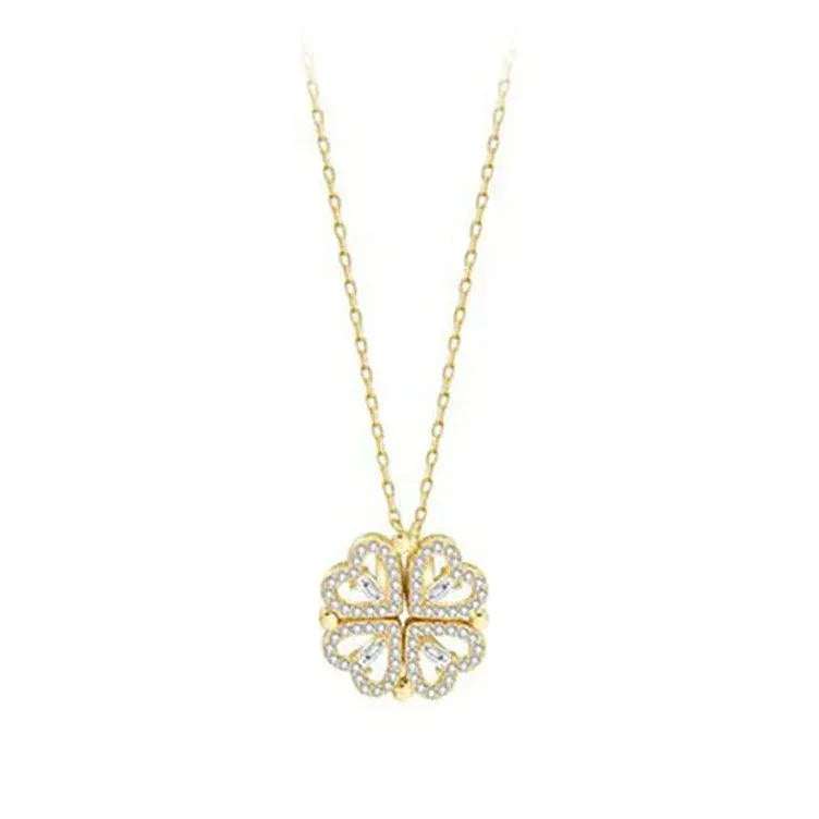 Heart Shaped Four Leaf Clover Pendant Necklace Silver Gold Jewelry Zircon Women Love Clavicle Chain Gifts Openable ChokerJewelry - JZ collection