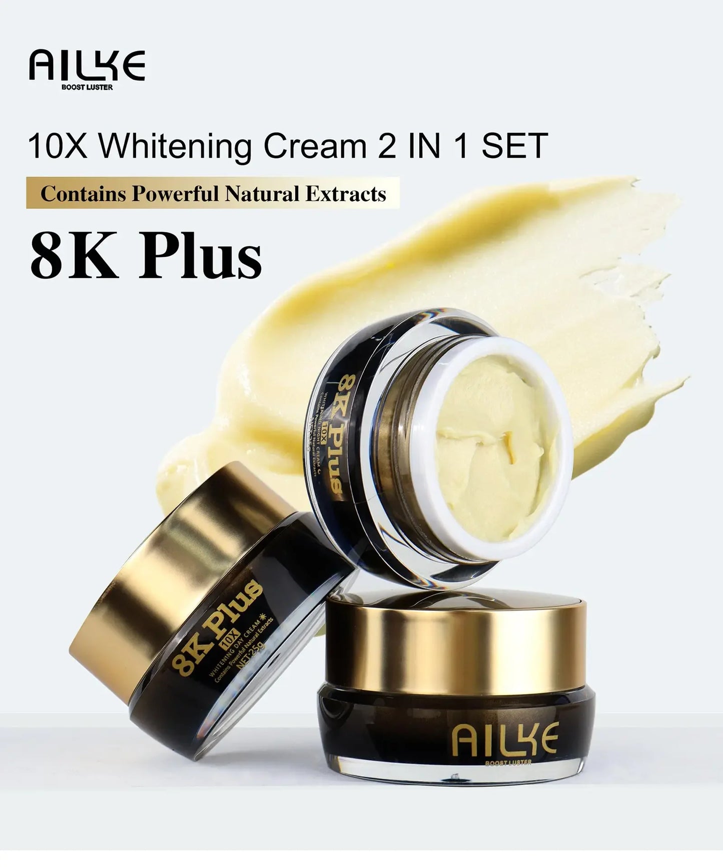 AILKE Whitening Face Cream, Reduce Dark Spots, Sun Spots, Reduce Melanin, With Collagen, Glutathione, For All Skin Types
