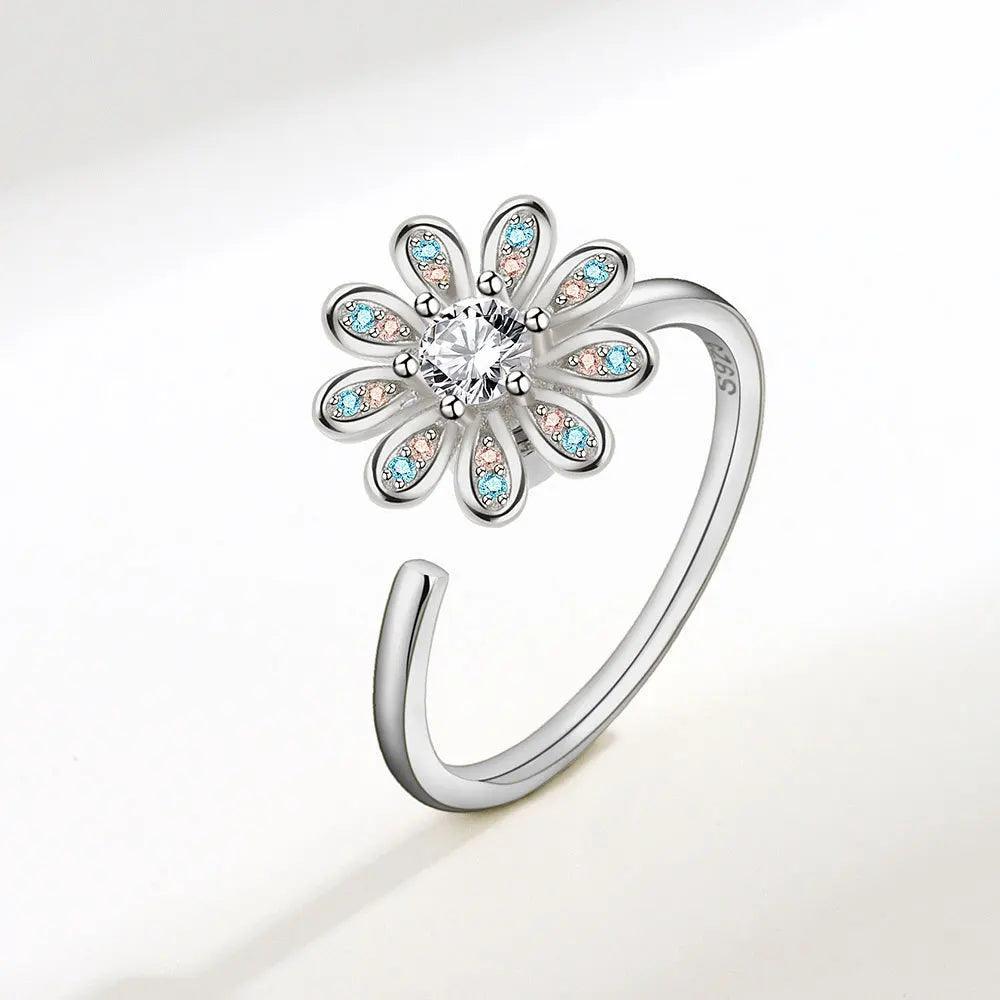 SMJEL Fidget Spinner Ring Anxiety for Women Multiple Crystal Flower Eye Butterfly Animal Ring Rotate Anti Stress Wedding Jewerly - JZ collection