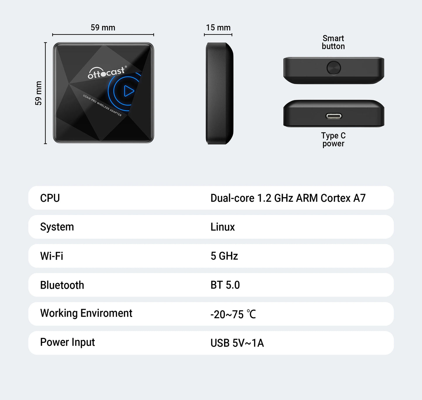 OTTOCAST U2 Air PRO Wired To Wireless CarPlay Adapter USB Dongle Smart Ai Box Car Accessories for VW Nissan Ford Volvo Kia Benz