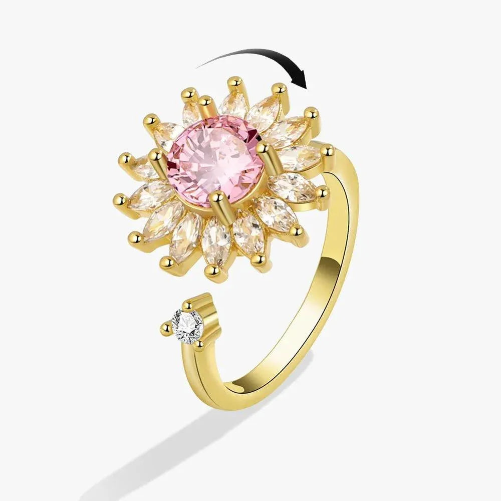 SMJEL Fidget Spinner Ring Anxiety for Women Multiple Crystal Flower Eye Butterfly Animal Ring Rotate Anti Stress Wedding Jewerly - JZ collection