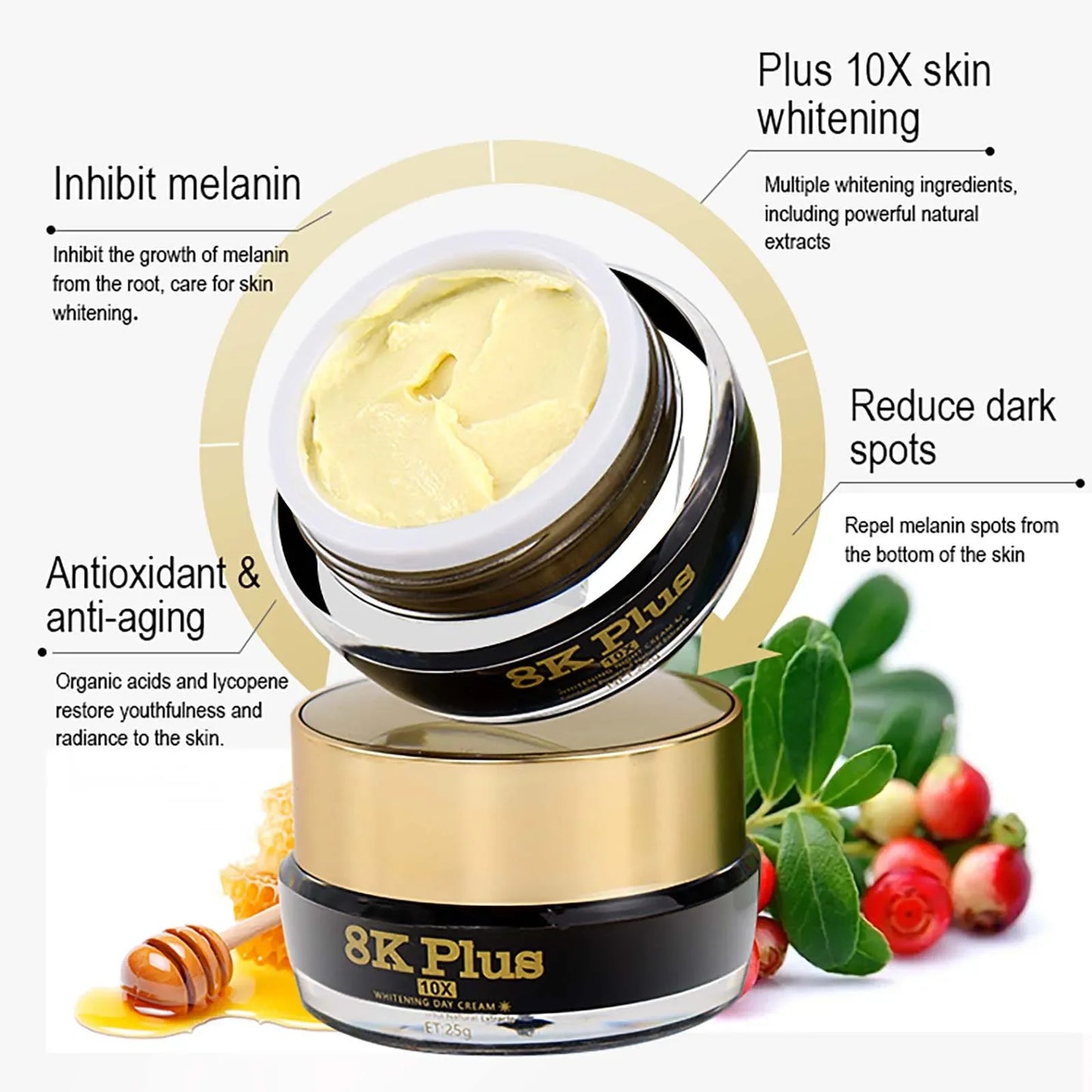 AILKE Whitening Face Cream, Reduce Dark Spots, Sun Spots, Reduce Melanin, With Collagen, Glutathione, For All Skin Types