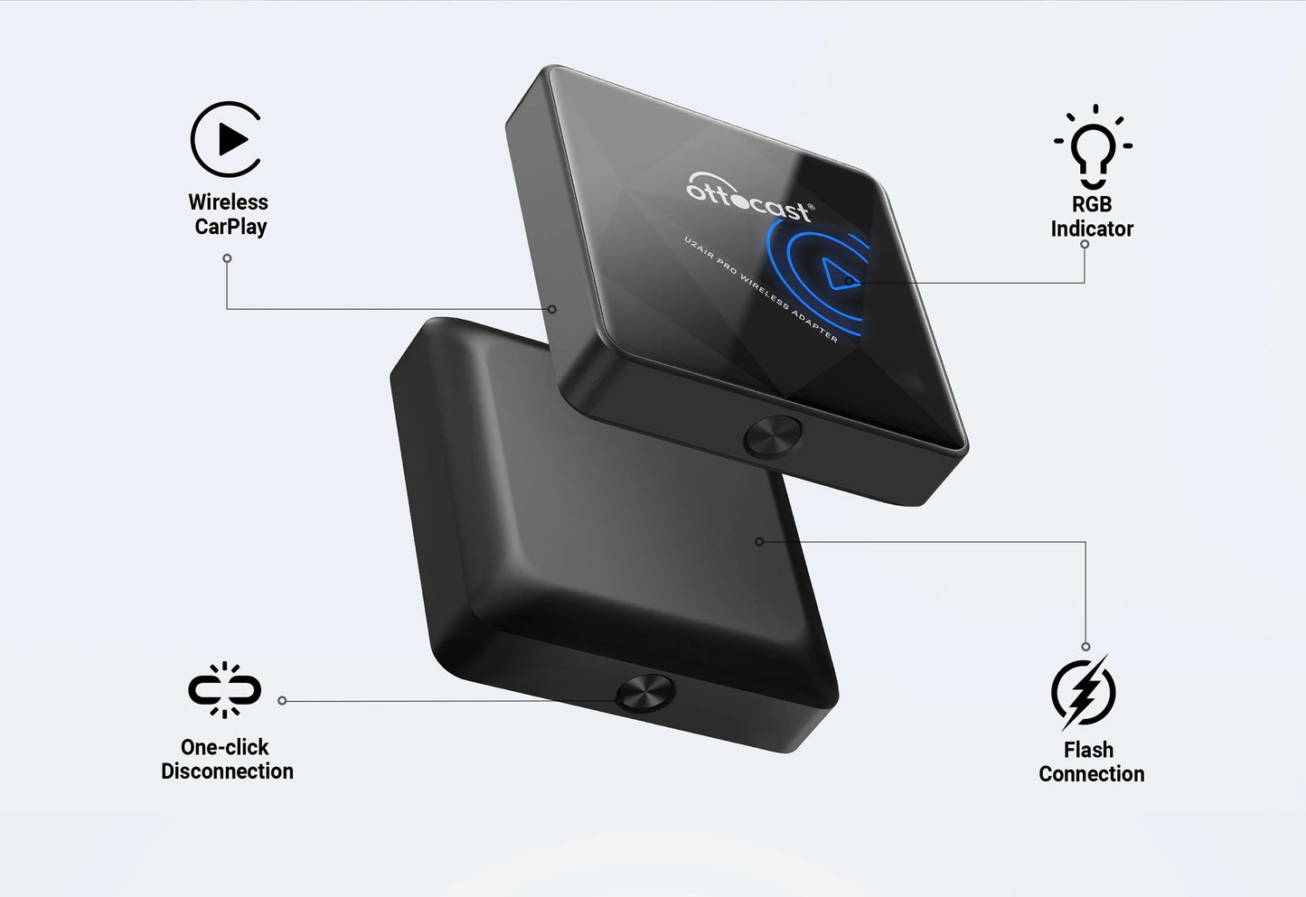 OTTOCAST U2 Air PRO Wired To Wireless CarPlay Adapter USB Dongle Smart Ai Box Car Accessories for VW Nissan Ford Volvo Kia Benz