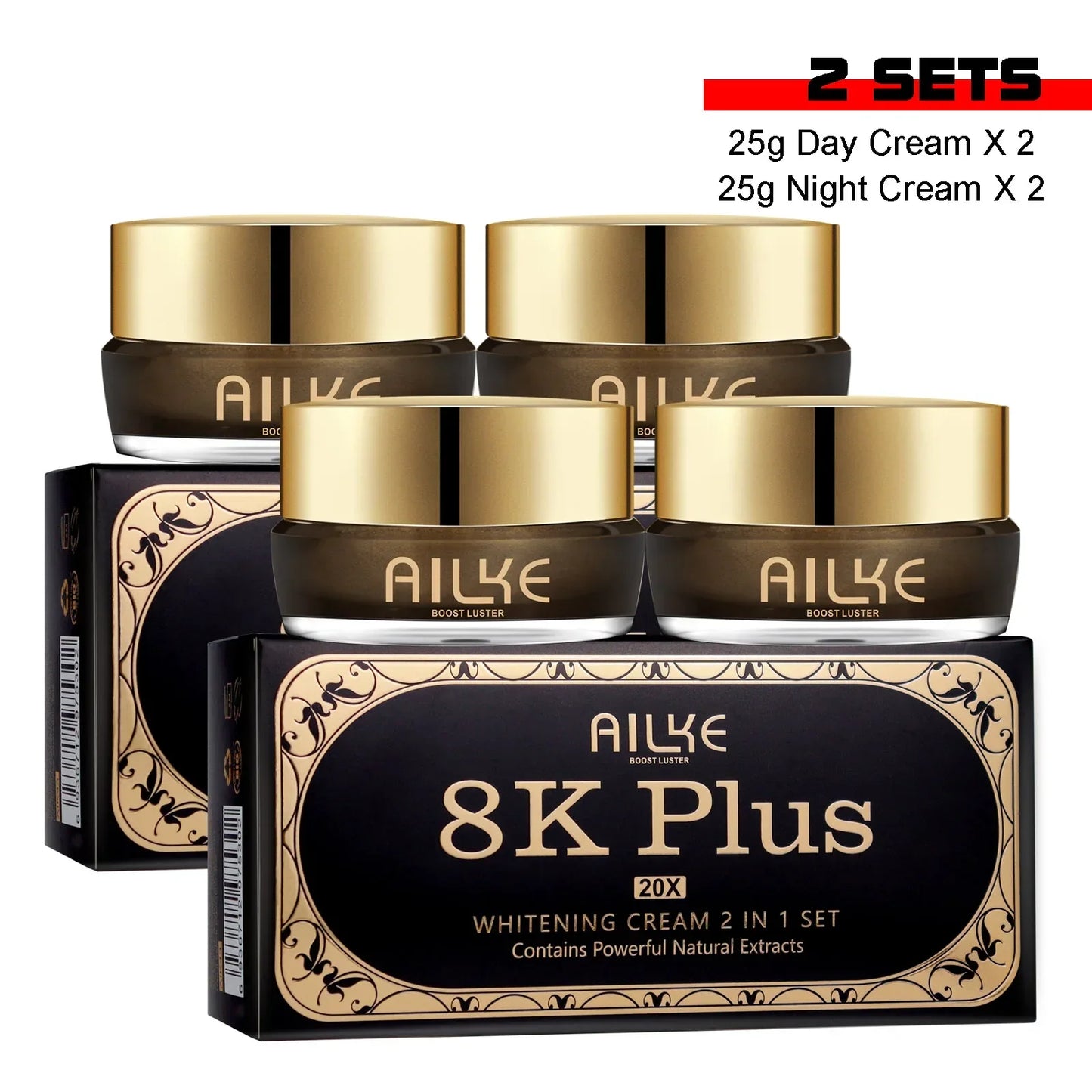 AILKE Whitening Face Cream, Reduce Dark Spots, Sun Spots, Reduce Melanin, With Collagen, Glutathione, For All Skin Types