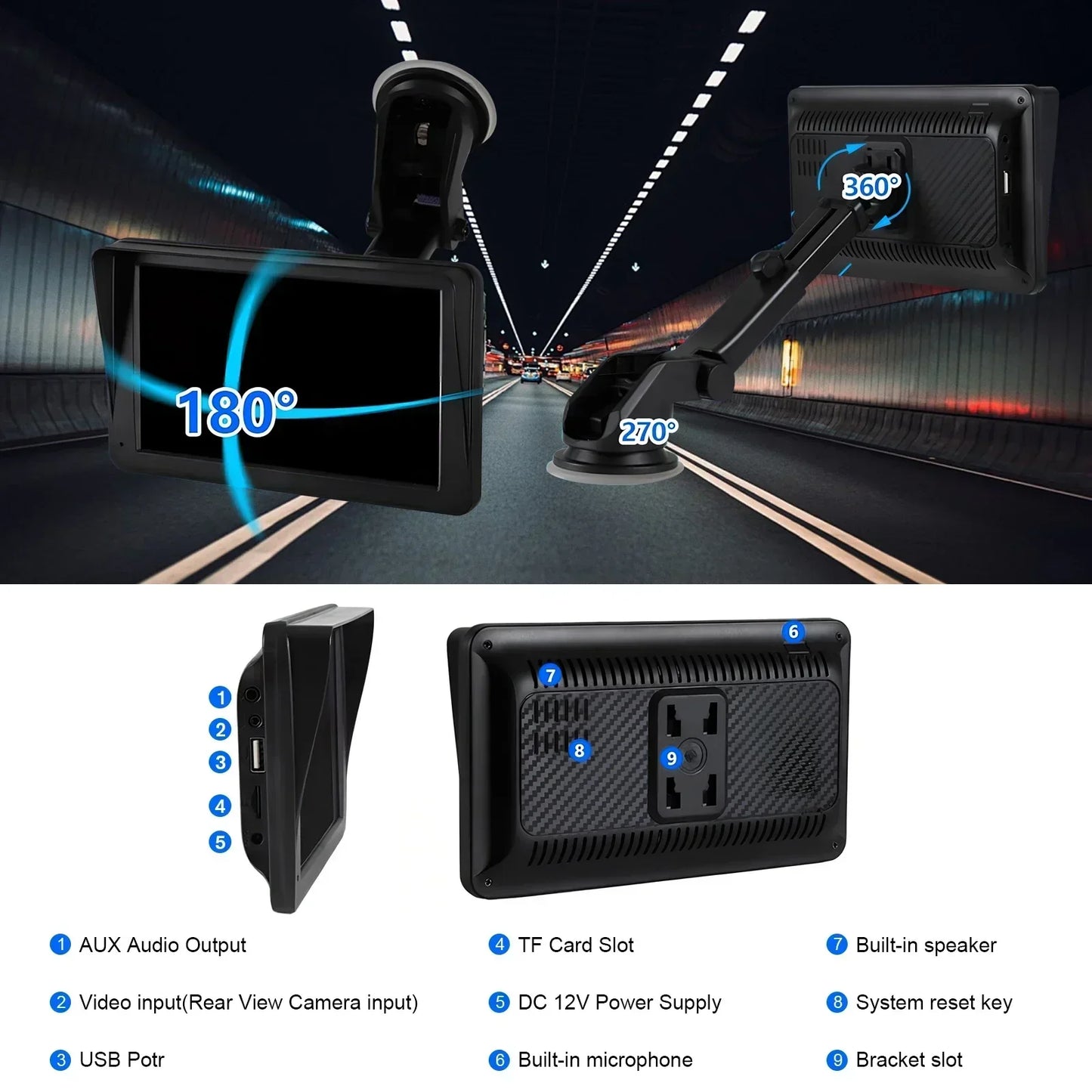 Car Navigation Monitor Wireless 5.0 Portable Navigation GPS Upgrade interactive Screen for iPhone Android Multiple Audio Output