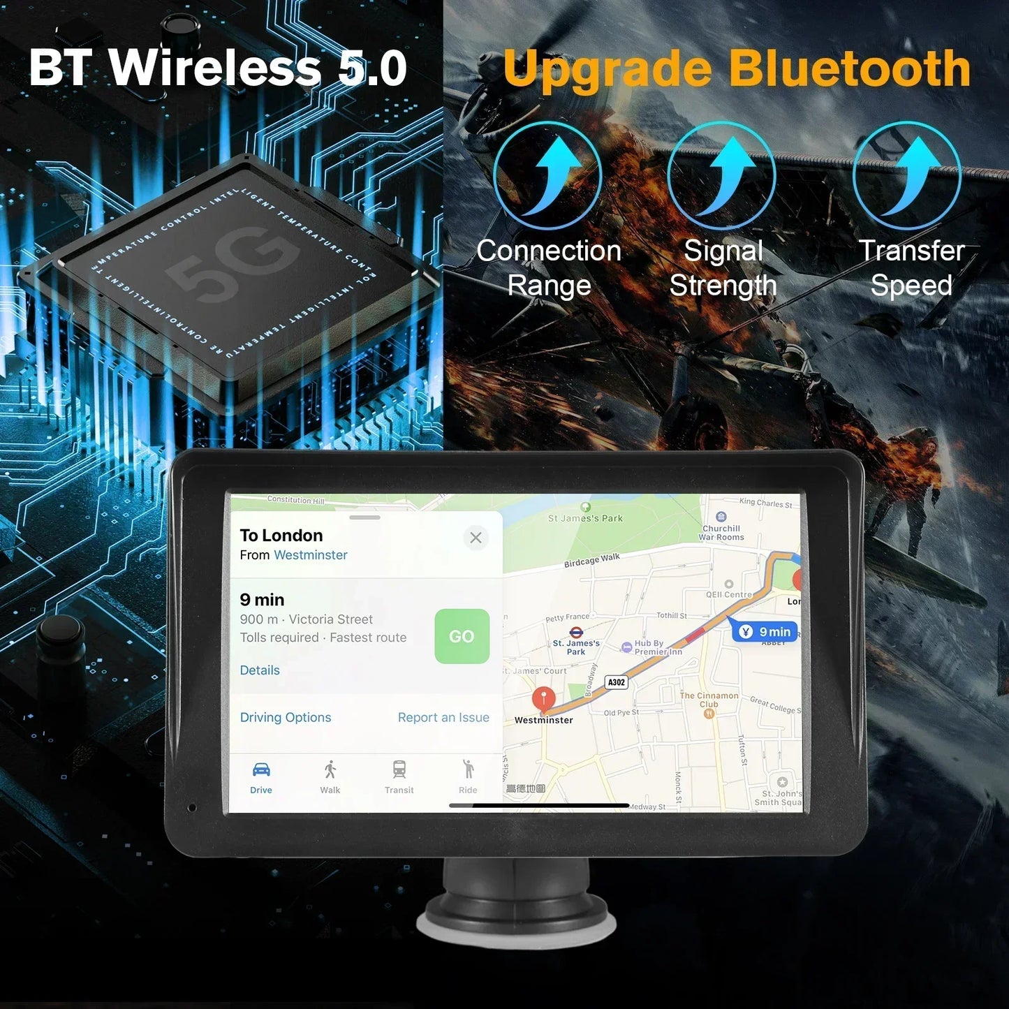 Car Navigation Monitor Wireless 5.0 Portable Navigation GPS Upgrade interactive Screen for iPhone Android Multiple Audio Output
