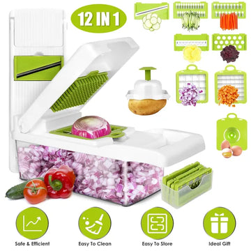 12 In 1 Vegetable Chopper With Container Kitchen Food Slicer Dicer