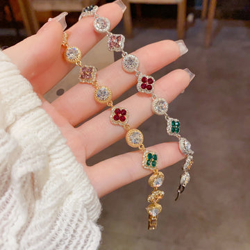 Personalized Fashionable Colorful Zircon Four-Leaf Clover Circle Bracelet