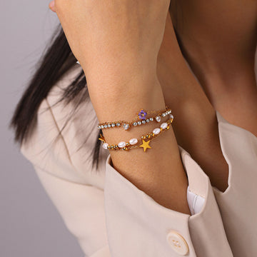 Resort-style 18K Gold Stainless Steel Zircon Bracelet
