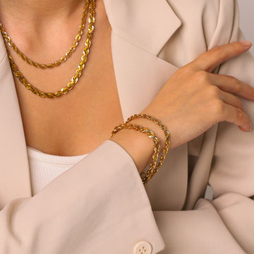 18k Gold Stainless Steel Chunky Cable-Chain Non-Fading Titanium Steel Necklace