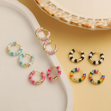 Colorful Dripping-Oil Circle Bamboo-Section Ear Clips