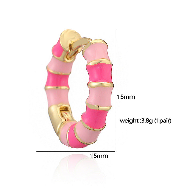 Colorful Dripping-Oil Circle Bamboo-Section Ear Clips