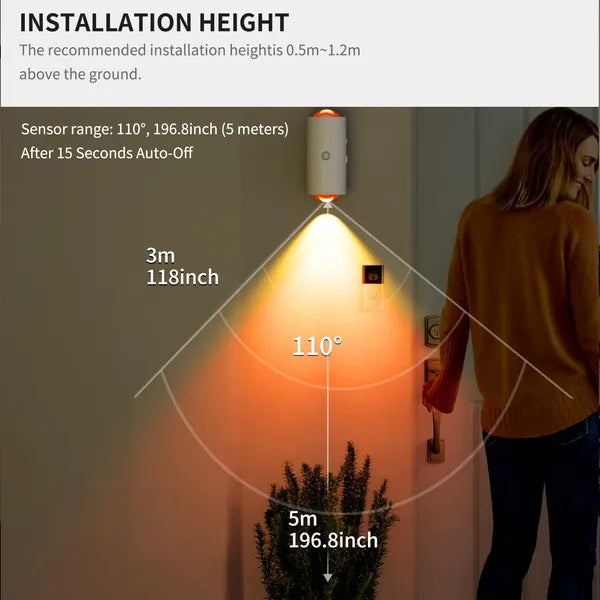 Motion Sensor Night Light Wall Lamp With USB Type-C Charging Ultra Long Battery
