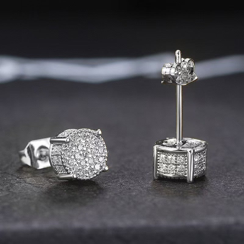 Hip Hop Sparkling Zircon Stud Earrings,4 Prong Setting, Bling Design,Unisex For Daily Wear And Parties