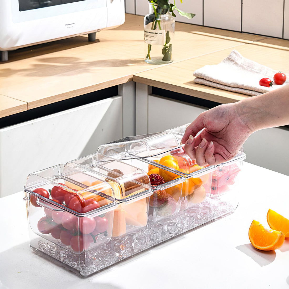 1Set Ice Chilled Condiment Caddy Serving Tray Container Bar Garnish Holder