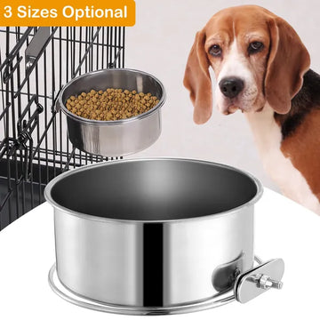 Stainless Steel Dog Bowl Pets Hanging Food Bowl Detachable Pet Cage