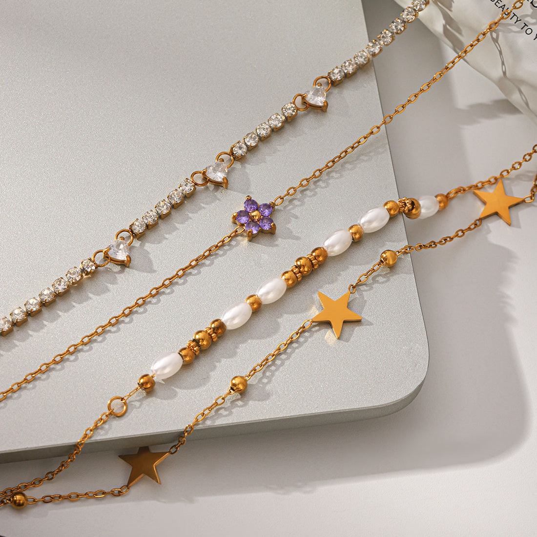 Resort-style 18K Gold Stainless Steel Zircon Bracelet