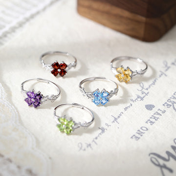 Sterling Silver Thorns Four-Leaf Clover Ring For Women