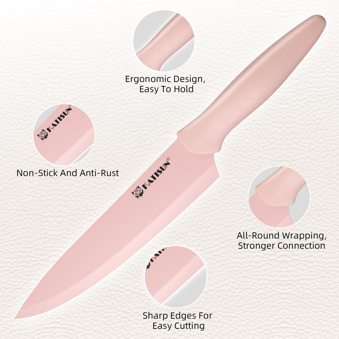 Kitchen Knife Set With Block, 14 Piece Pink Non-Stick Paint Coating Stainless