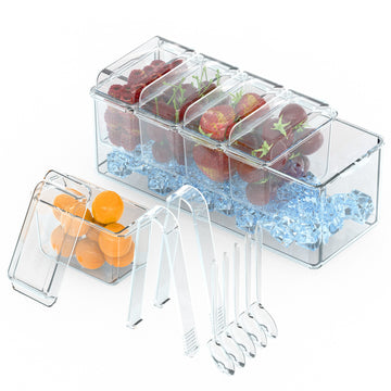 1Set Ice Chilled Condiment Caddy Serving Tray Container Bar Garnish Holder