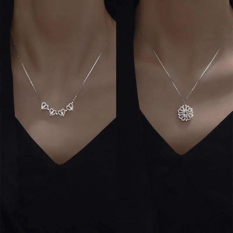 Heart Shaped Four Leaf Clover Pendant Necklace Silver Gold Jewelry Zircon Women Love Clavicle Chain Gifts Openable ChokerJewelry - JZ collection