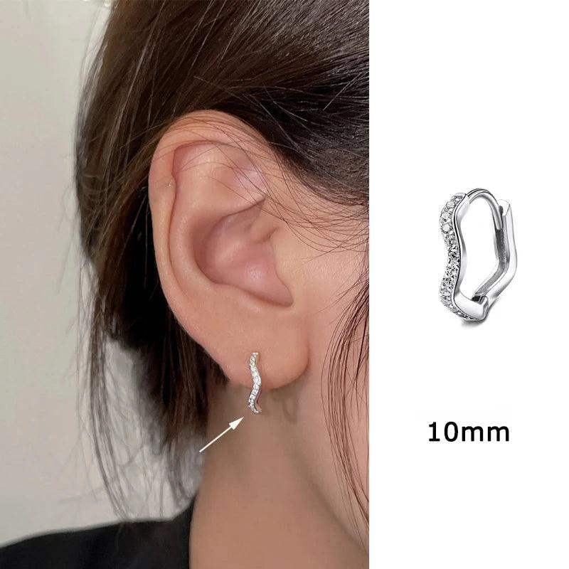 Stainless Steel Minimal Wave Hoop Earrings Crystal Zirconia Small Huggie Thin Cartilage Earring Piercing Jewelry 2023 New - JZ collection