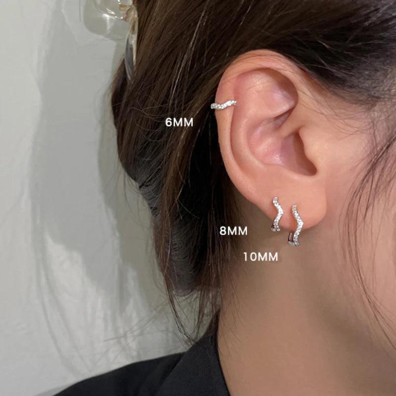 Stainless Steel Minimal Wave Hoop Earrings Crystal Zirconia Small Huggie Thin Cartilage Earring Piercing Jewelry 2023 New - JZ collection