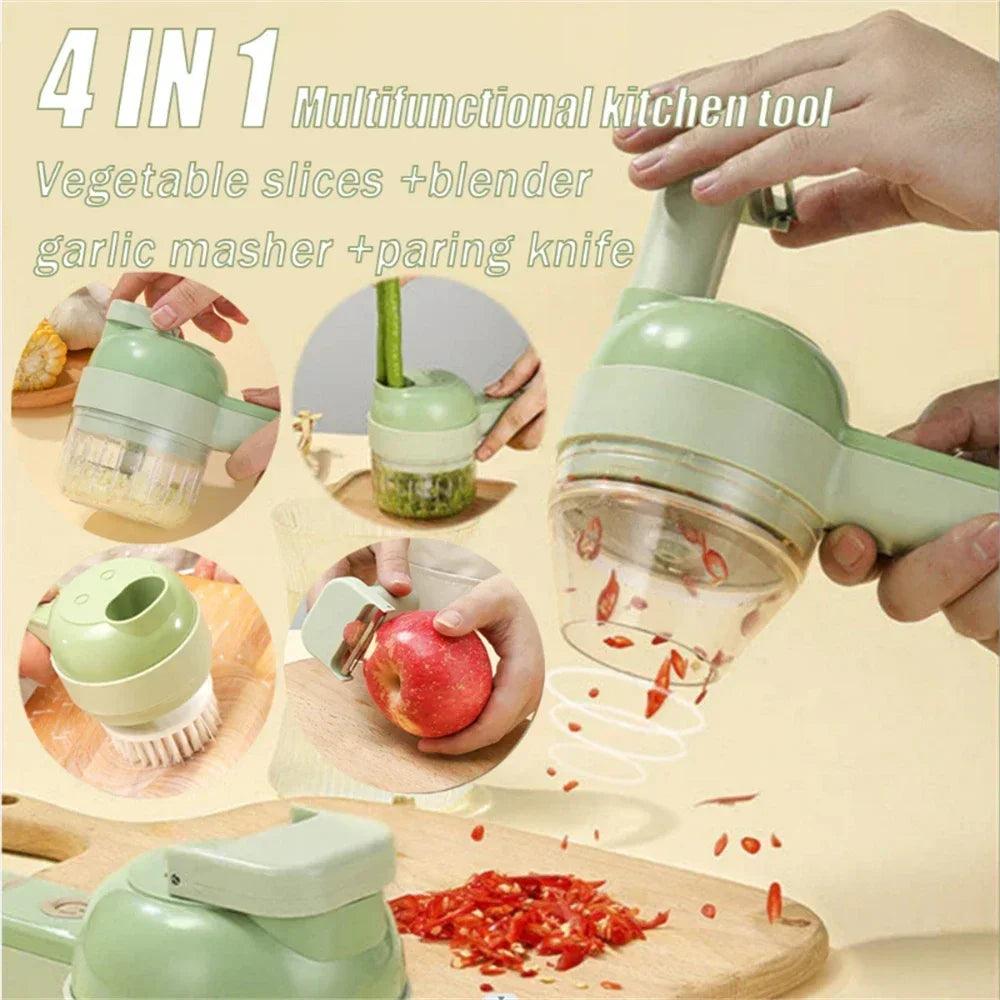 Multifunctional 4 In1 Electric Vegetable Cutter Slicer Garlic Mud Masher Garlic Chopper Cutting Pressing Mixer Food Slice - JZ collection