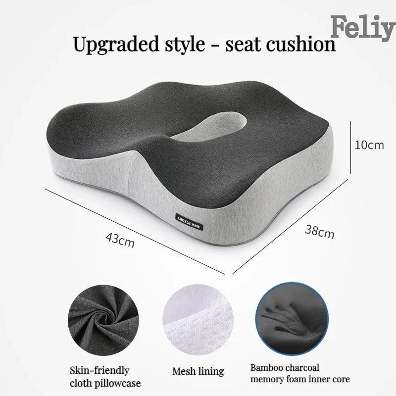 Memory Foam Office Chair Cushion Car Seat Support Waist Pillow Massage Lumbar Orthopedic Pillow Buttock Coccyx Cushion Back Pads - JZ collection