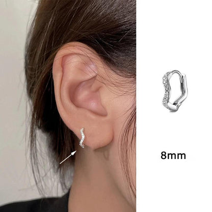 Stainless Steel Minimal Wave Hoop Earrings Crystal Zirconia Small Huggie Thin Cartilage Earring Piercing Jewelry 2023 New - JZ collection