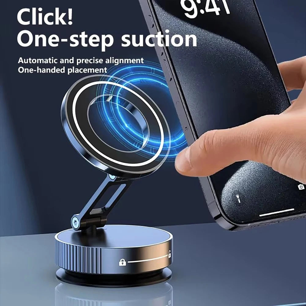 Electric Vacuum Magnetic Car Phone Mount – Foldable Strong Suction Phone Holder Stand