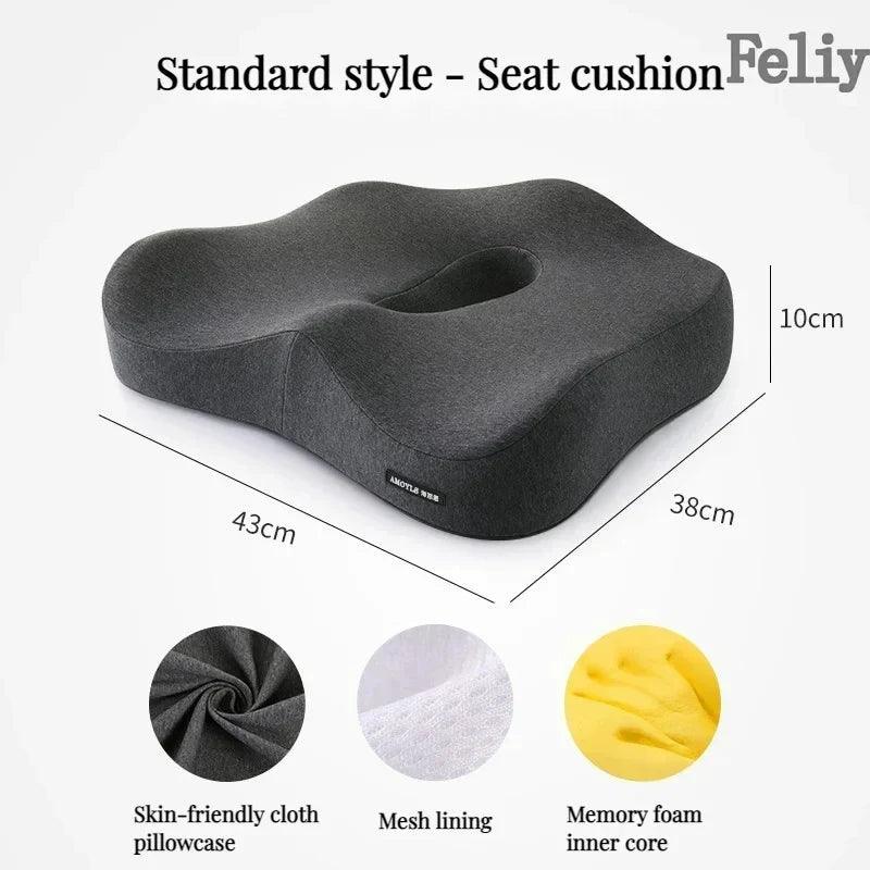 Memory Foam Office Chair Cushion Car Seat Support Waist Pillow Massage Lumbar Orthopedic Pillow Buttock Coccyx Cushion Back Pads - JZ collection