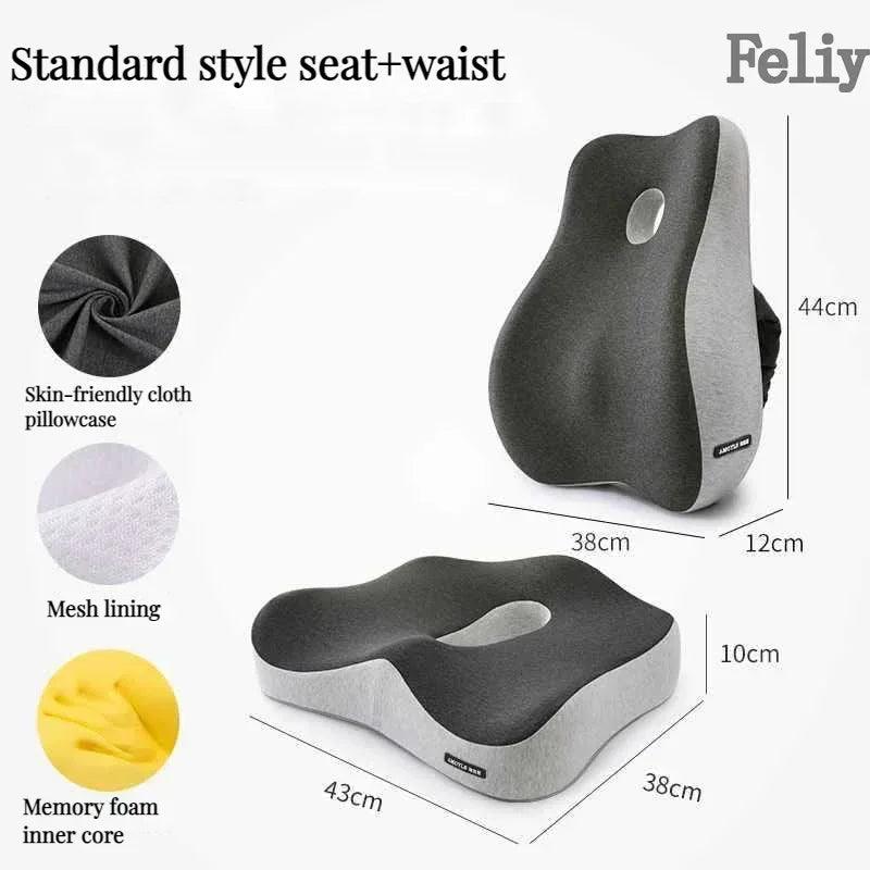 Memory Foam Office Chair Cushion Car Seat Support Waist Pillow Massage Lumbar Orthopedic Pillow Buttock Coccyx Cushion Back Pads - JZ collection