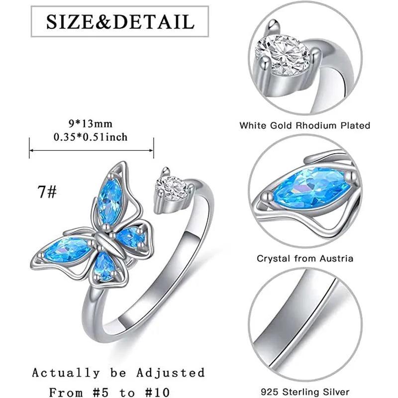 SMJEL Fidget Spinner Ring Anxiety for Women Multiple Crystal Flower Eye Butterfly Animal Ring Rotate Anti Stress Wedding Jewerly - JZ collection