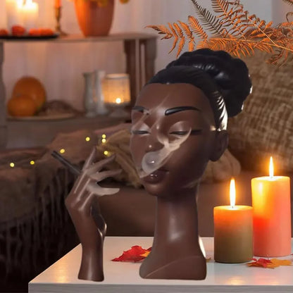 NEW Head Incense Burner Black Women Face Resin Incense Holder With 60Pcs Incense Cones for Bedroom Office Home