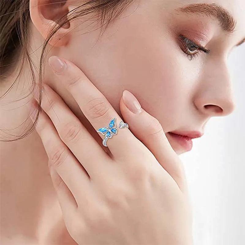 SMJEL Fidget Spinner Ring Anxiety for Women Multiple Crystal Flower Eye Butterfly Animal Ring Rotate Anti Stress Wedding Jewerly - JZ collection