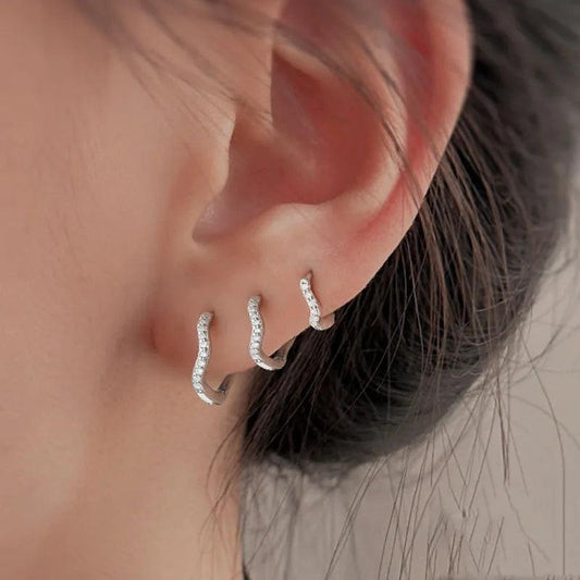 Stainless Steel Minimal Wave Hoop Earrings Crystal Zirconia Small Huggie Thin Cartilage Earring Piercing Jewelry 2023 New - JZ collection