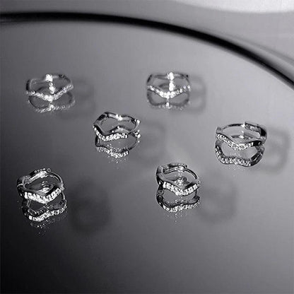 Stainless Steel Minimal Wave Hoop Earrings Crystal Zirconia Small Huggie Thin Cartilage Earring Piercing Jewelry 2023 New - JZ collection