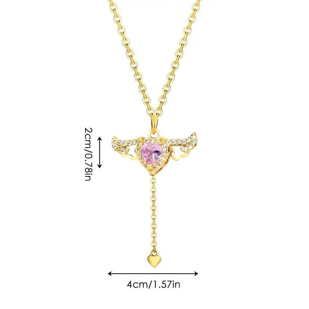 Angel Wings Necklace | Pink Heart Angel Wings Cross Necklace | Titanium Steel Moving Angel Wings Pendant Heart Crystal Necklace - JZ collection