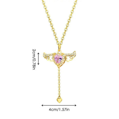 Angel Wings Necklace | Pink Heart Angel Wings Cross Necklace | Titanium Steel Moving Angel Wings Pendant Heart Crystal Necklace - JZ collection