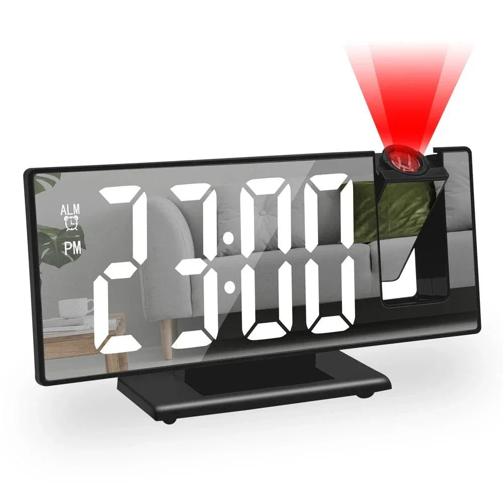 180° Arm Projection Alarm Clock Time Temperature USB Plug-in Digital Alarm Clock Snooze Table Clock 12/24H Projector LED Clock - JZ collection