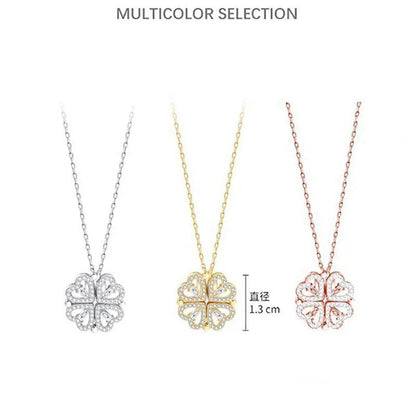 Heart Shaped Four Leaf Clover Pendant Necklace Silver Gold Jewelry Zircon Women Love Clavicle Chain Gifts Openable ChokerJewelry - JZ collection