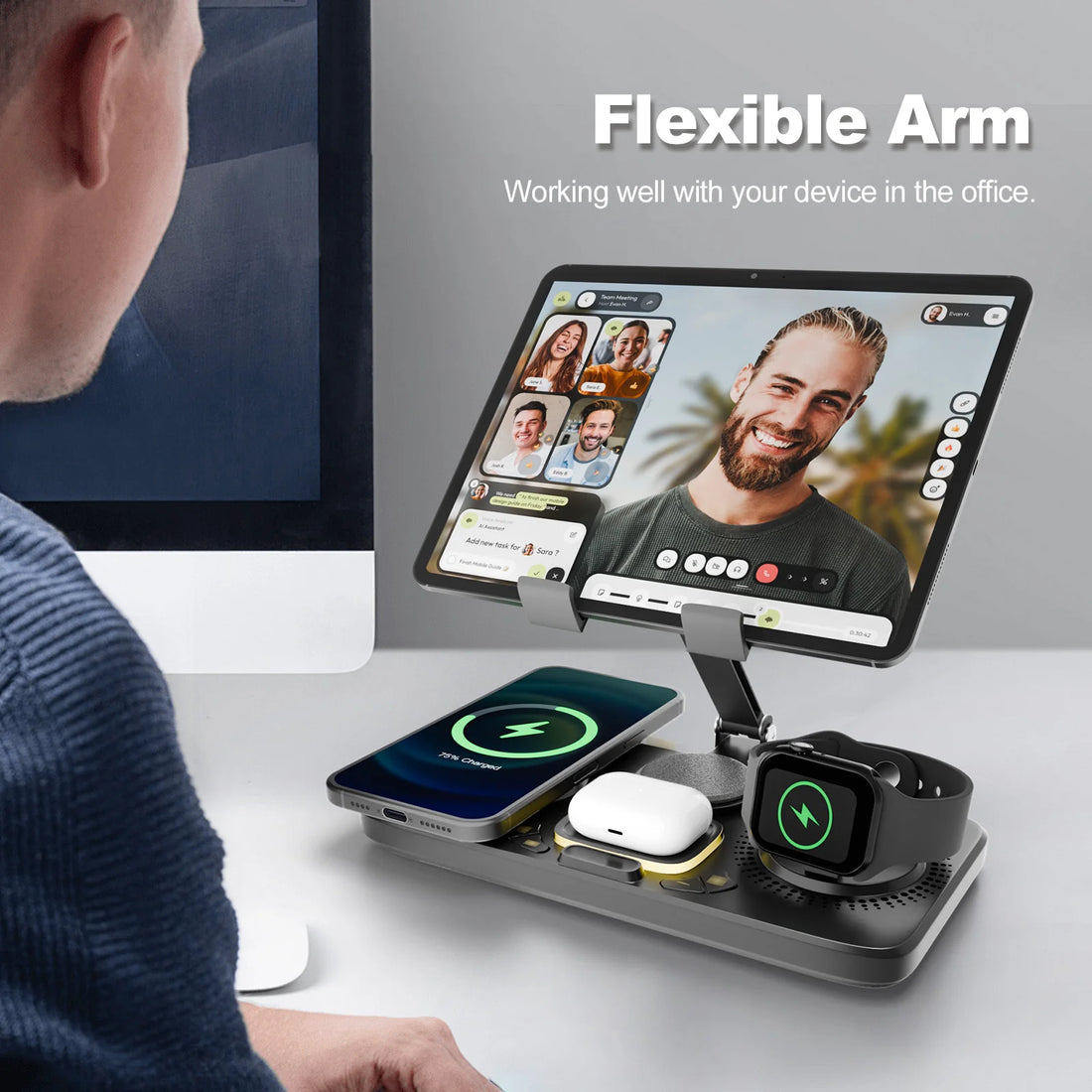 7-in-1 Wireless Charging Station – Multi-Device Fast Charging Stand with Night Light & Clock