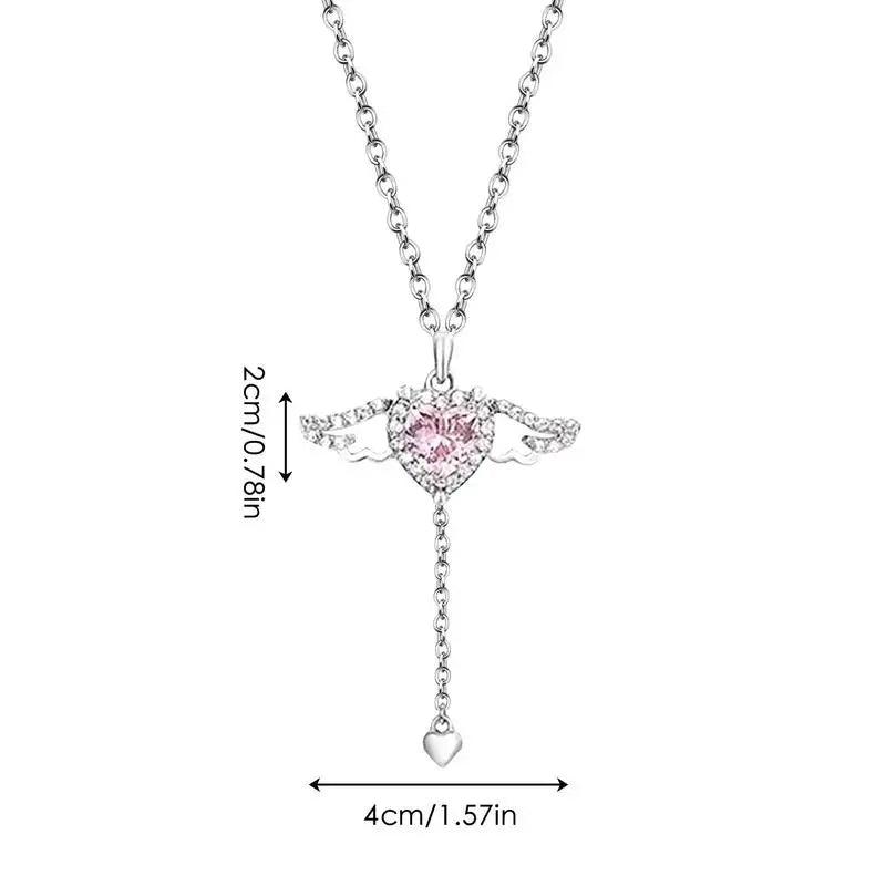 Angel Wings Necklace | Pink Heart Angel Wings Cross Necklace | Titanium Steel Moving Angel Wings Pendant Heart Crystal Necklace - JZ collection