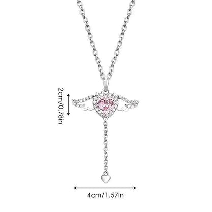 Angel Wings Necklace | Pink Heart Angel Wings Cross Necklace | Titanium Steel Moving Angel Wings Pendant Heart Crystal Necklace - JZ collection