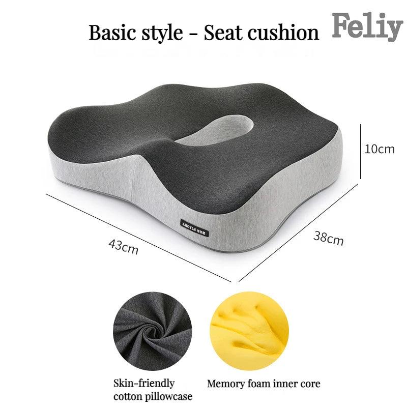 Memory Foam Office Chair Cushion Car Seat Support Waist Pillow Massage Lumbar Orthopedic Pillow Buttock Coccyx Cushion Back Pads - JZ collection