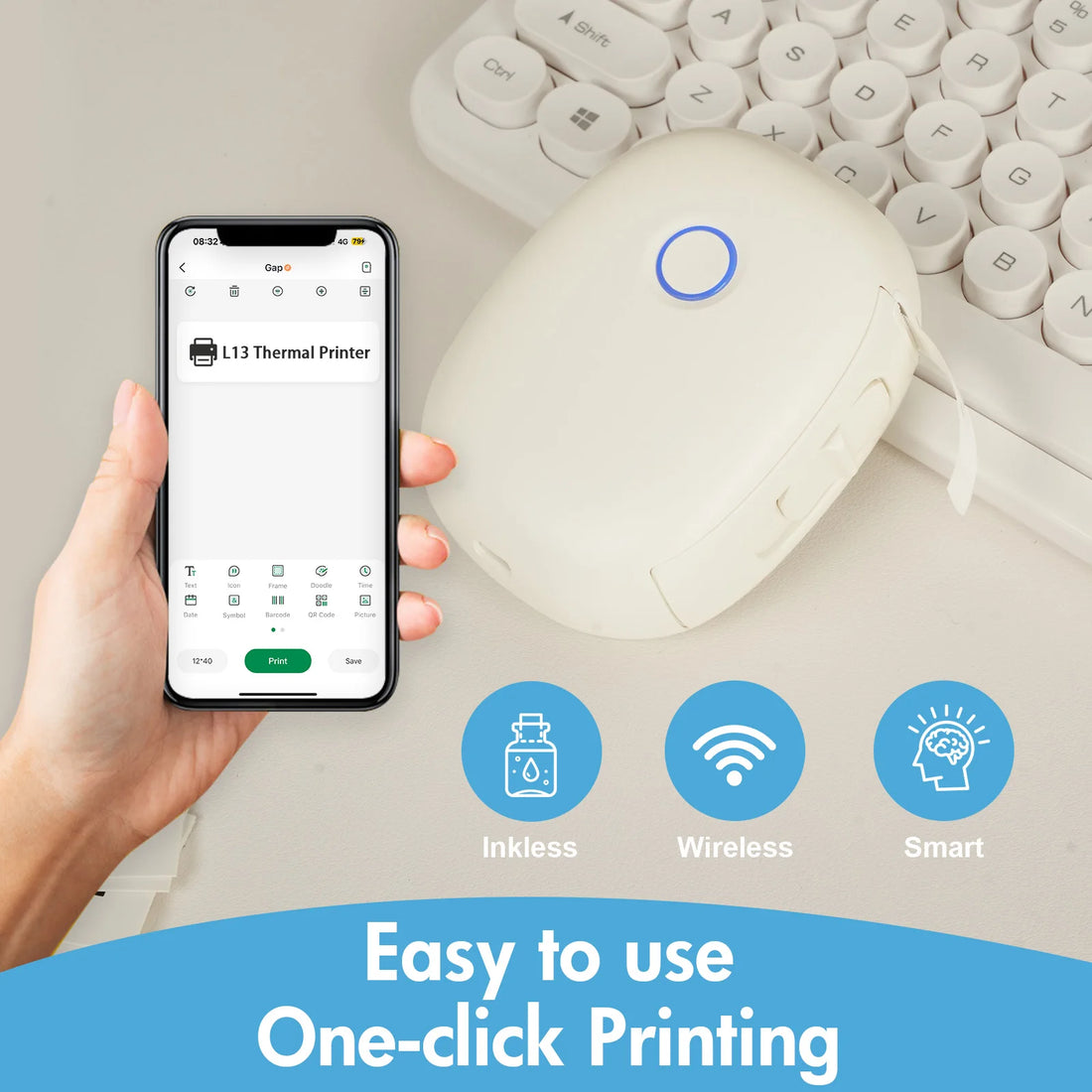 Mini Portable Wireless Thermal Printer – Bluetooth Inkless Label Maker with Sticker Paper