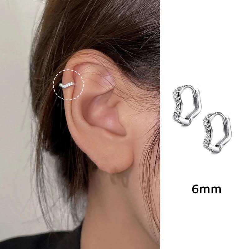 Stainless Steel Minimal Wave Hoop Earrings Crystal Zirconia Small Huggie Thin Cartilage Earring Piercing Jewelry 2023 New - JZ collection