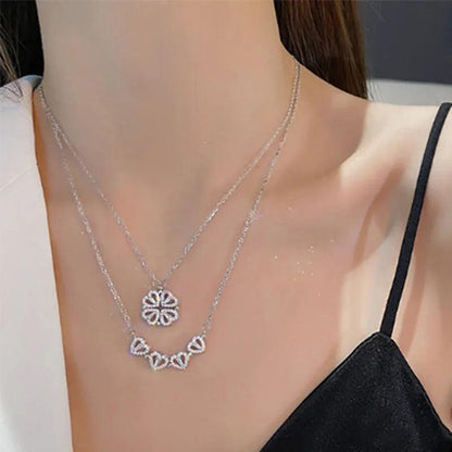 Heart Shaped Four Leaf Clover Pendant Necklace Silver Gold Jewelry Zircon Women Love Clavicle Chain Gifts Openable ChokerJewelry - JZ collection