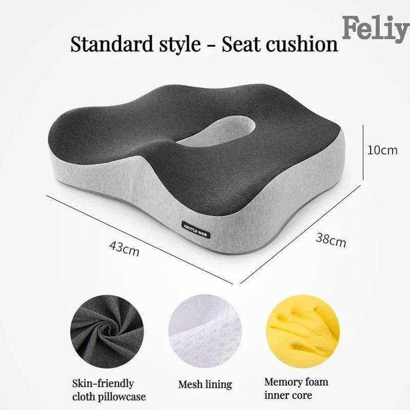 Memory Foam Office Chair Cushion Car Seat Support Waist Pillow Massage Lumbar Orthopedic Pillow Buttock Coccyx Cushion Back Pads - JZ collection